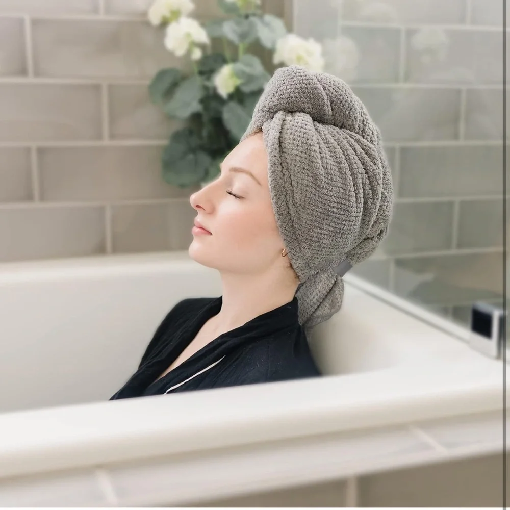 Gray and Pink Hair Towel Wrap Set